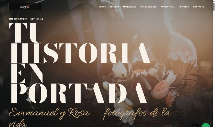 Sitio editorial premium para Umbría Studio, fotografía de bodas